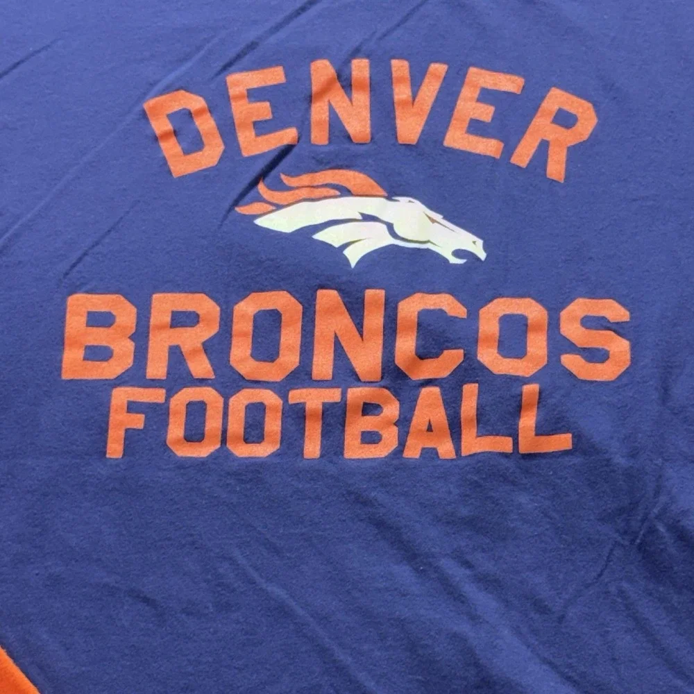 NFL Team Denver Broncos Men Blue ORange Spellout Round Neck Size XL
